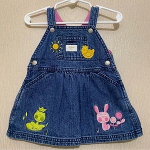 Vintage Denim Overall Dress with Animal Patches - OshKosh Baby - Size 6-9 M
